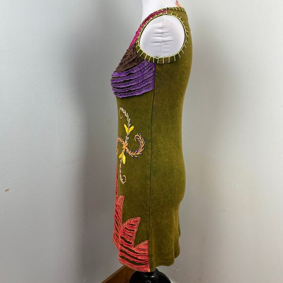 KPC Boho Multicolored Razor Cut Handcrafted Embroidered Dress Small - Picture 5 of 10